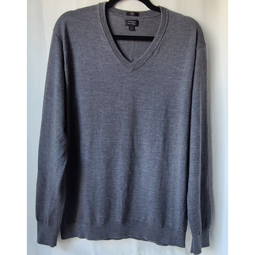 J Crew Merino Wool V Neck Sweater Mens L Slim Gray Neutral Office Capsule Preppy